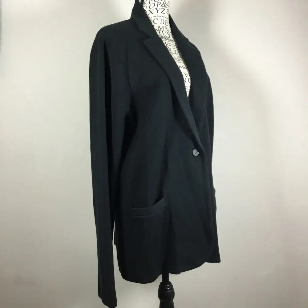 J Crew black cotton blazer cardigan pockets business casual closet staple XL